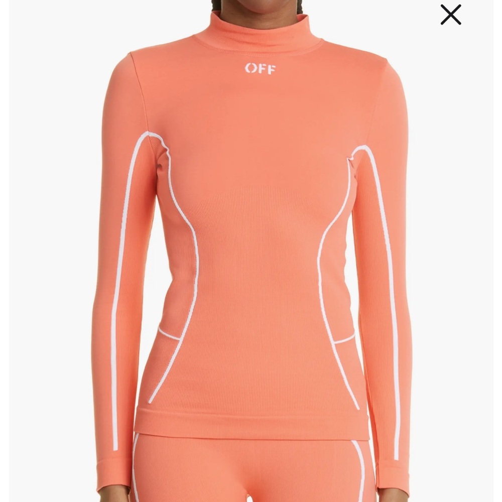 Off Stamp Seamless Mock Neck Long Sleeve Rib T-Shirt S/M